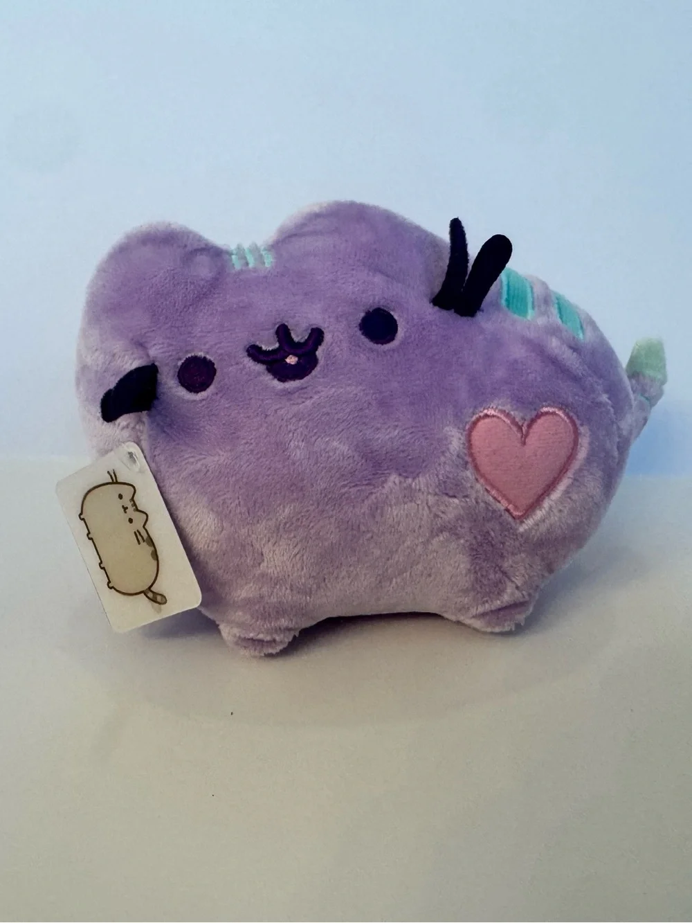Gund Pusheen Purple Cat Plush with Pink Heart & Teal Stripes 6” Soft Stuffed